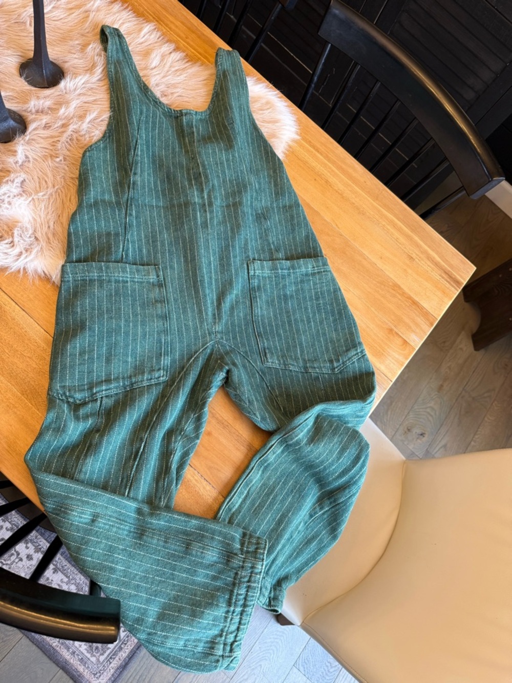 We The Free Teal Pinstripe Denim-Blend Jumpsuit